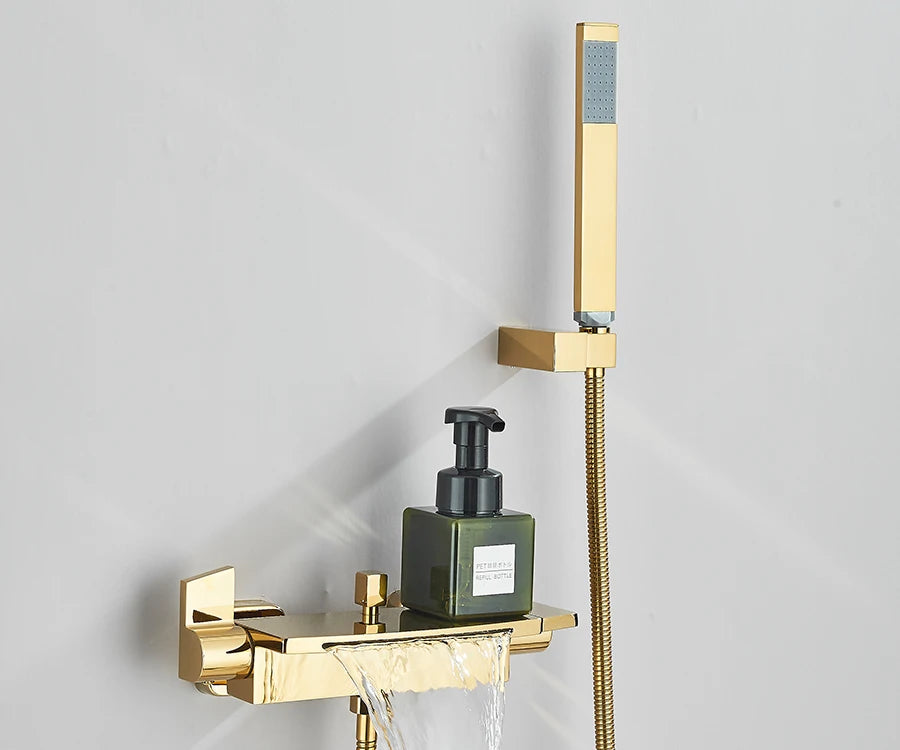 Black Waterfall Bathtub Shower Faucets Wall Mount Shower