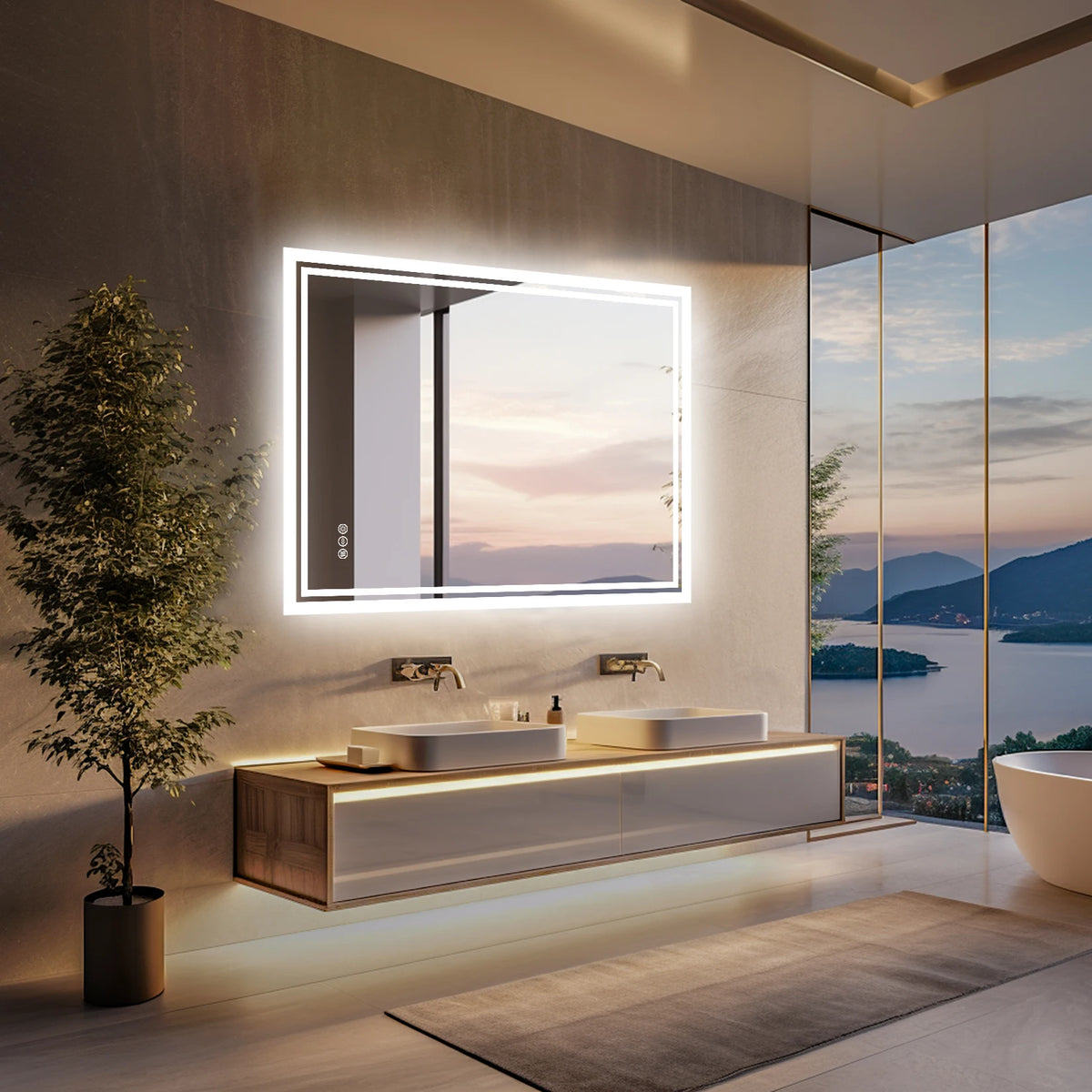 Led Backlit Mirror Bathroom Vanity Lights Anti-Fog Dimmable