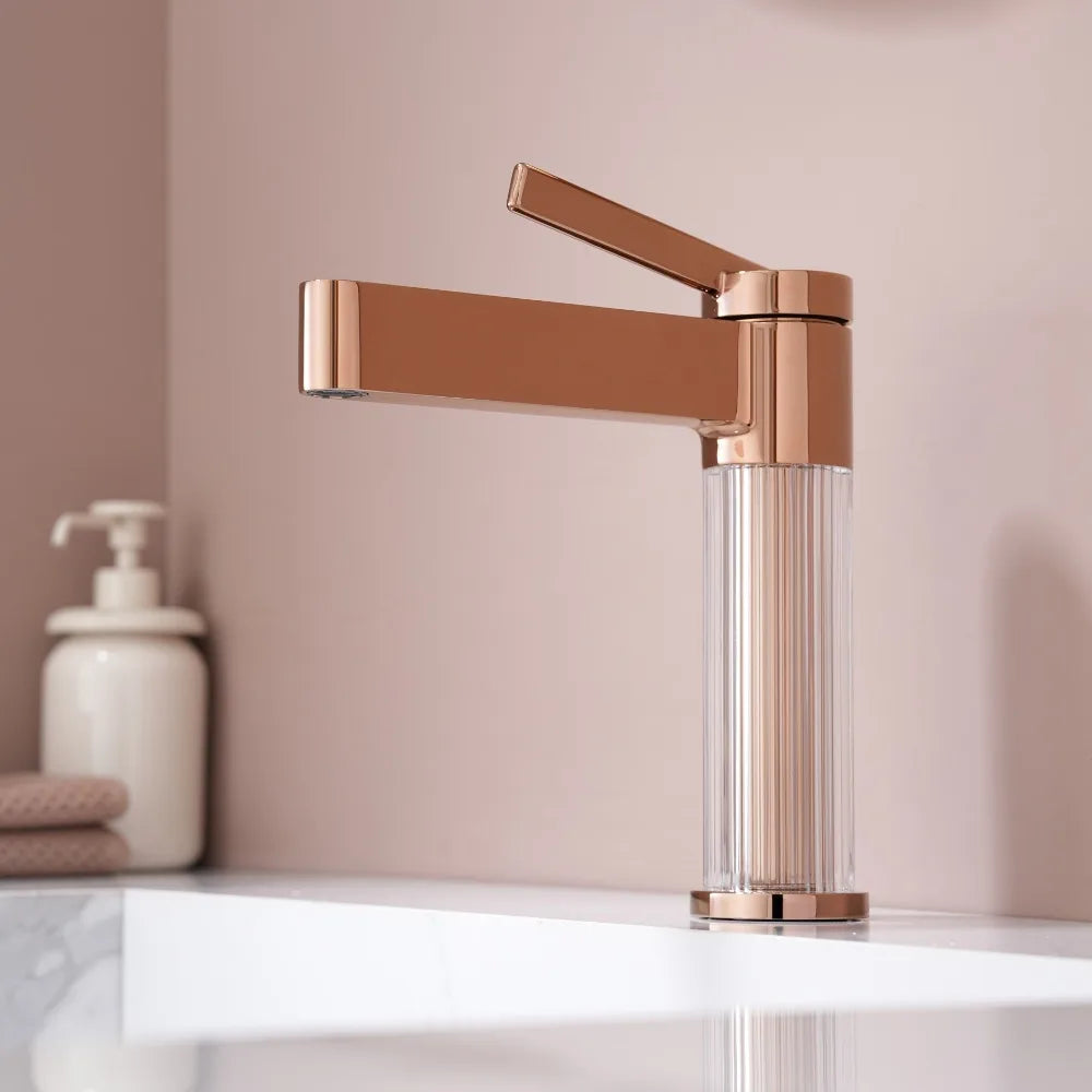 Yellow Bathroom Basin Faucet Acrylic Brass Cold Water