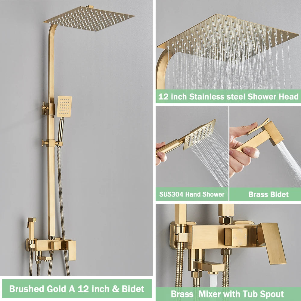 Rozin Rainfall Bathroom Shower Faucet Bidet Mixer Tap