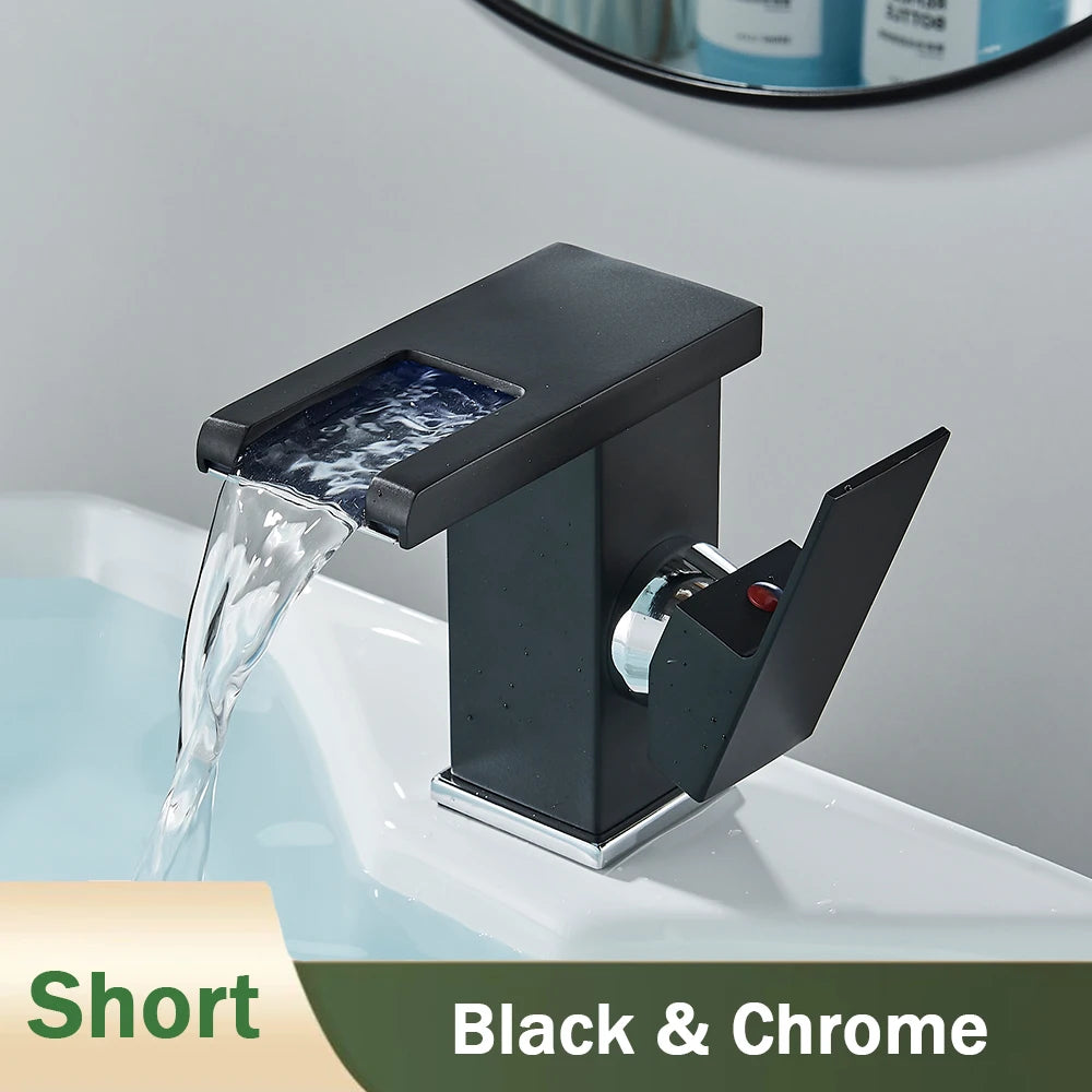 Rozin Led Bathroom Basin Faucet Black Waterfall Sink