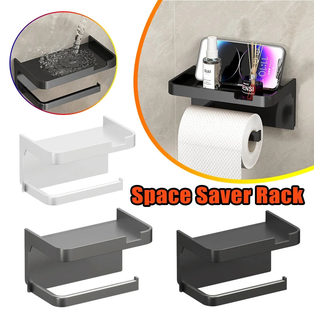 No Drill Toilet Paper Holder Wall Mounted Shelf