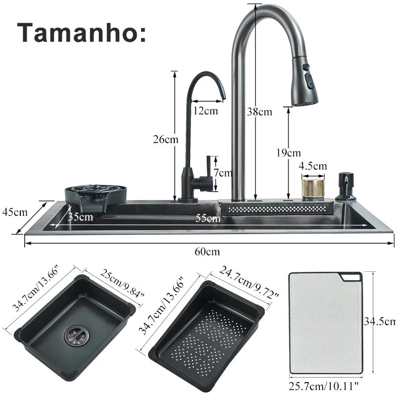 Stainless Steel Waterfall Sink Large Slot Integrated Faucet