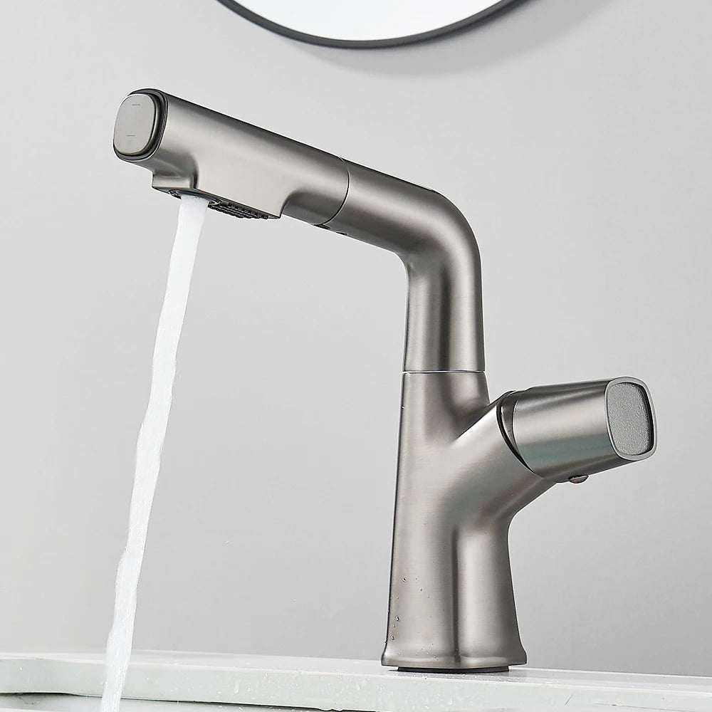 Bathroom Sink Faucet Lift Up Down Stream Sprayer