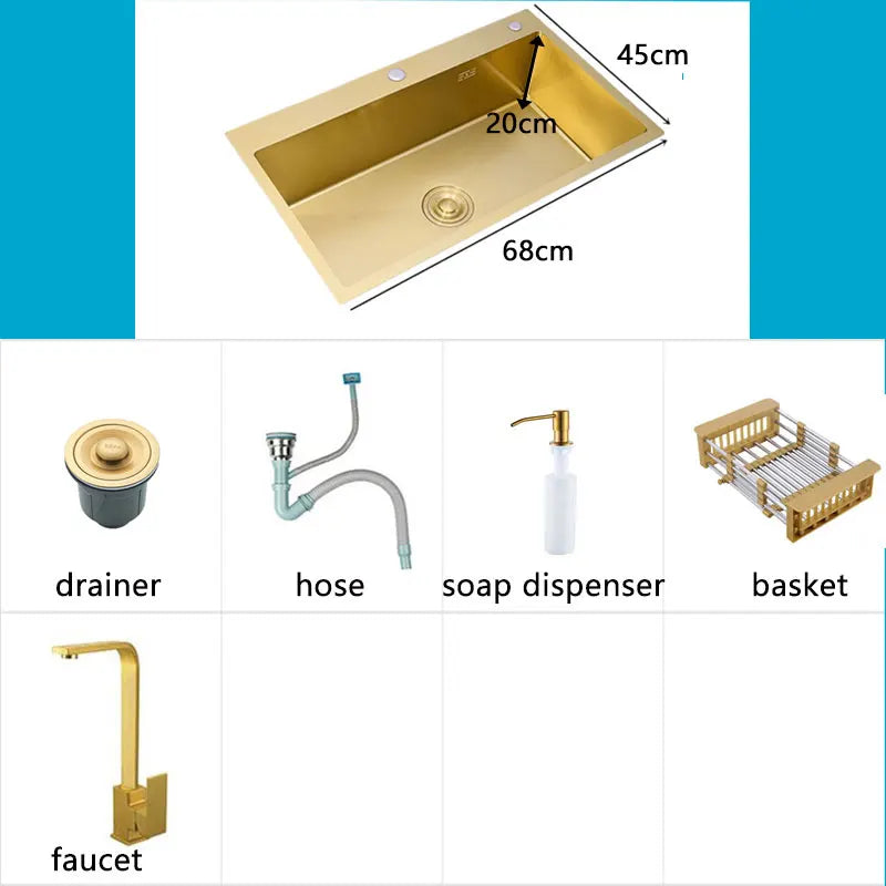 Gold Kitchens Sink Nano Handmade 304 Stainless Steel