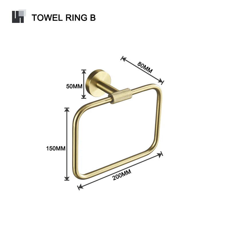 Bathroom Hardware Brushed Gold Knurled Brass Kit Towel