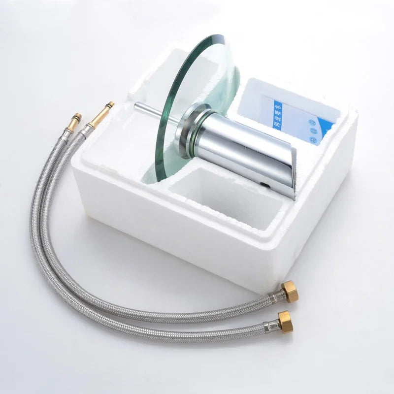 Colorful Glass Waterfall Bathroom Basin Sink Faucet Chrome