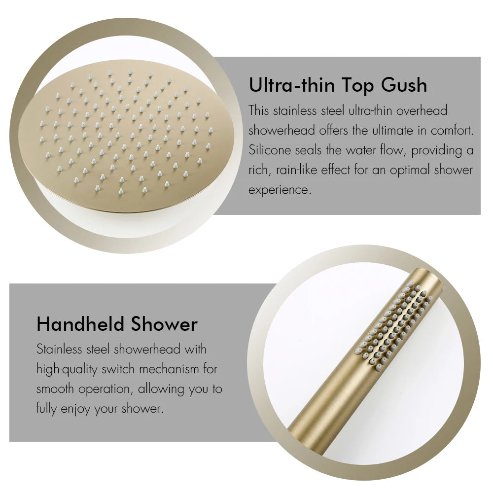 Brushed Gold Thermostatic Shower Faucets Sets Wall Mount