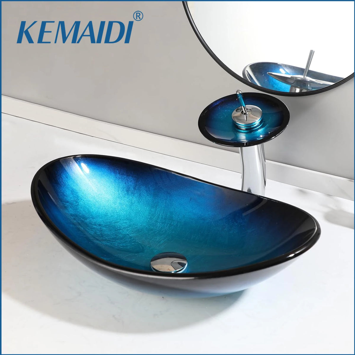 Kemaidi Bathroom Sink Countertop Basin Bowl Faucet Washroom