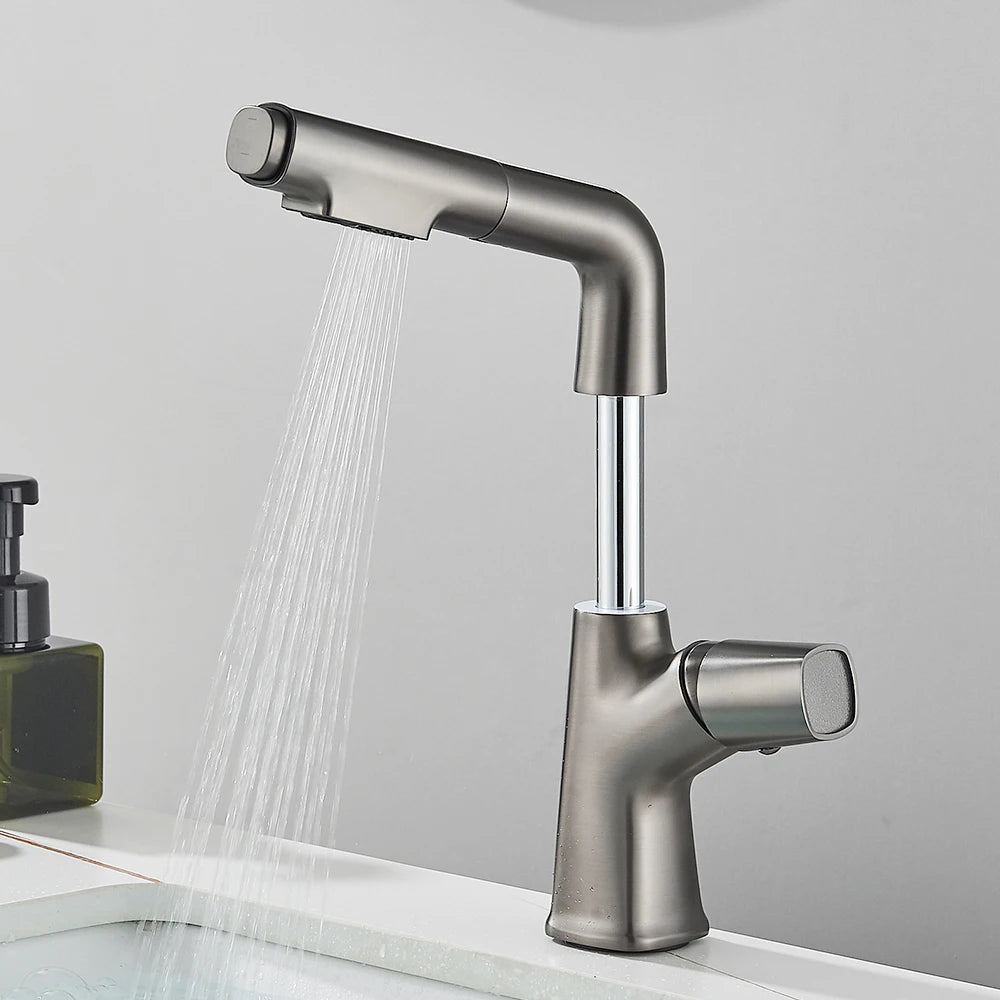 Bathroom Sink Faucet Lift Up Down Stream Sprayer