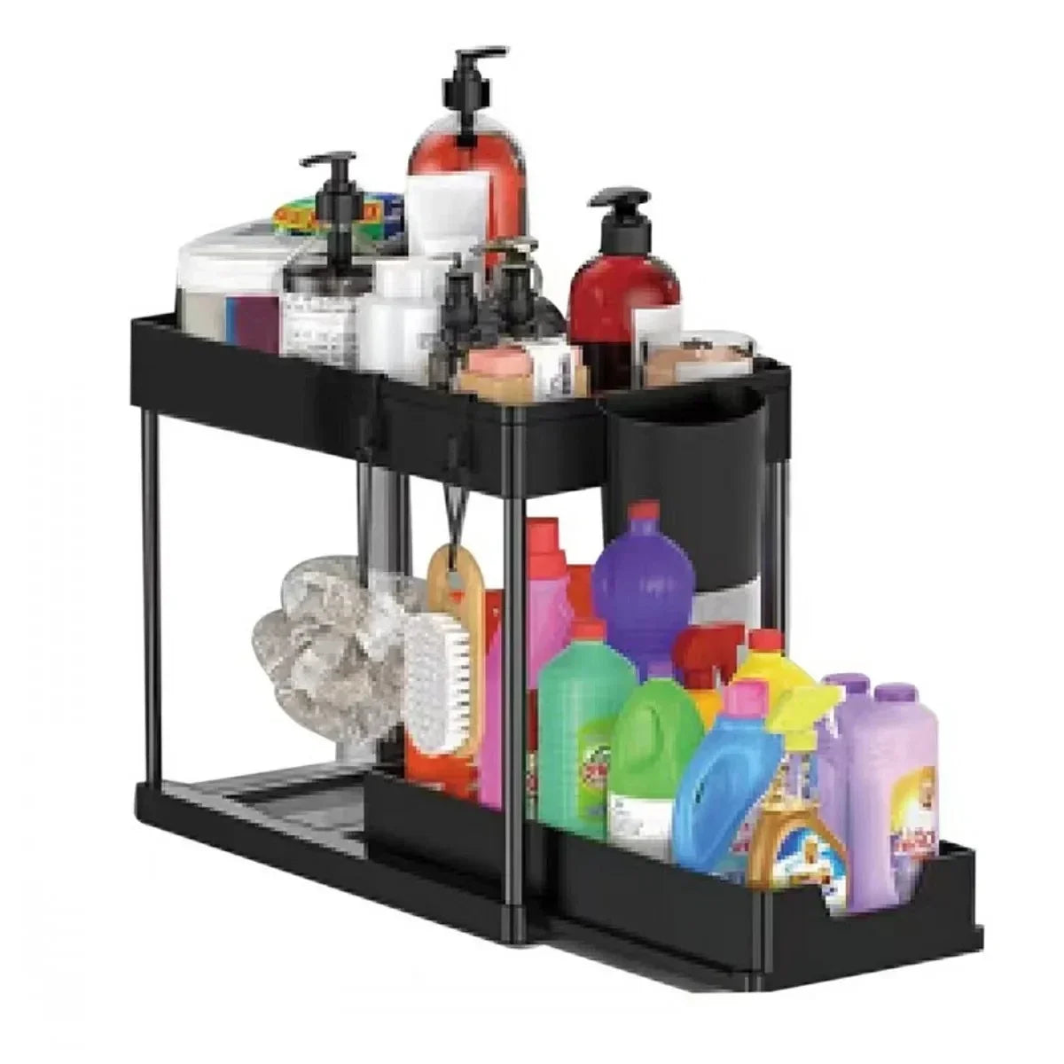 Tier Under Sink Organizer Sliding Storage Rack Hooks
