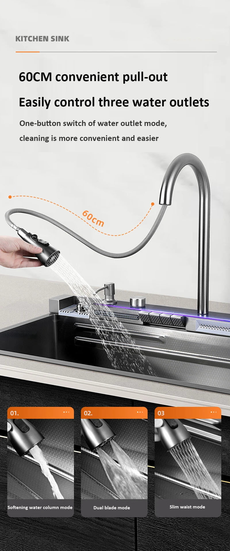 Multifonction Sink Whale Waterfall Faucet 50l Large Capacity