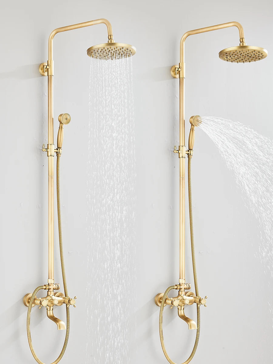 Retro Shower System Antique Brass Rainfall Shower Handheld