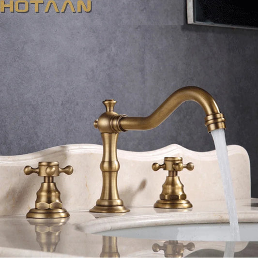Solid Brass Bathroom Basin Mixer Tap Antique Brass