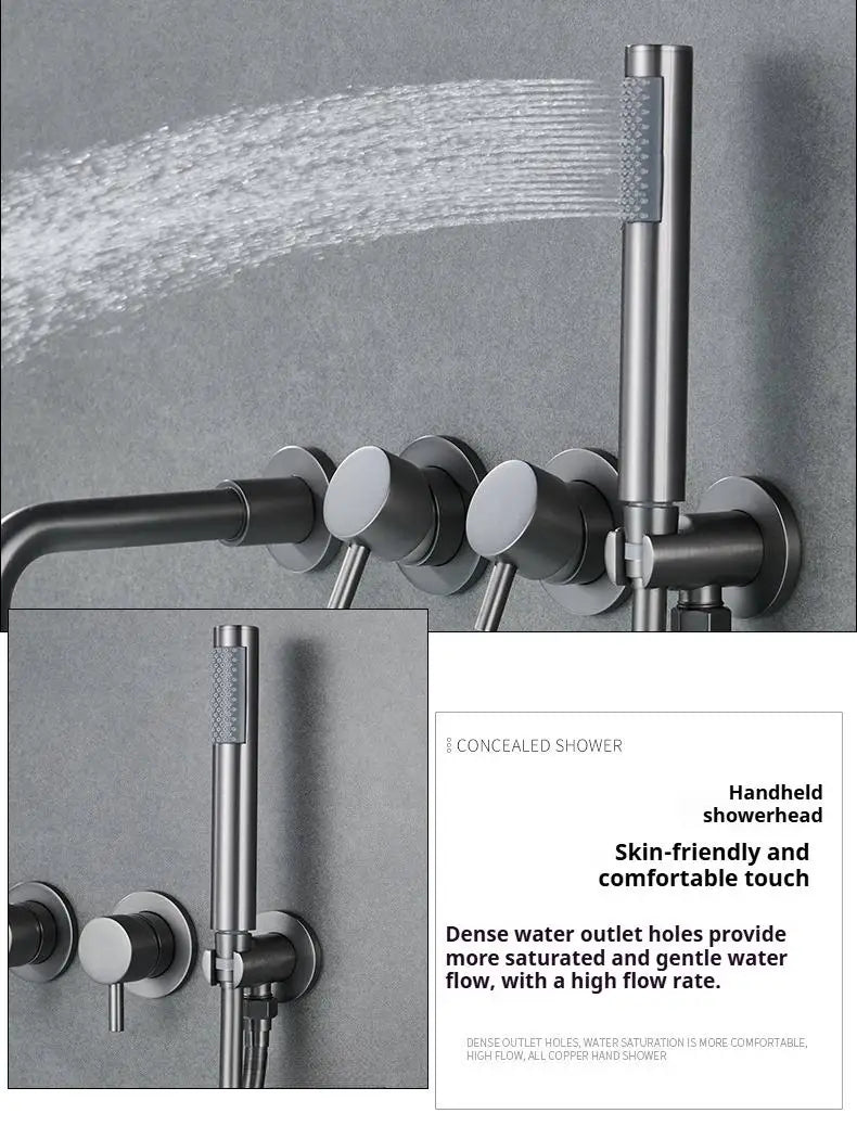 Brushed Gold Concealed Wall-Mounted Bathtub Faucet Gun Grey