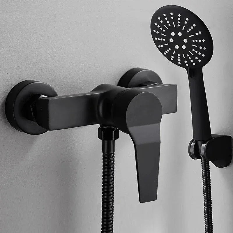 Black Bathroom Shower Faucet Wall-Mounted Mixer Valve Handle