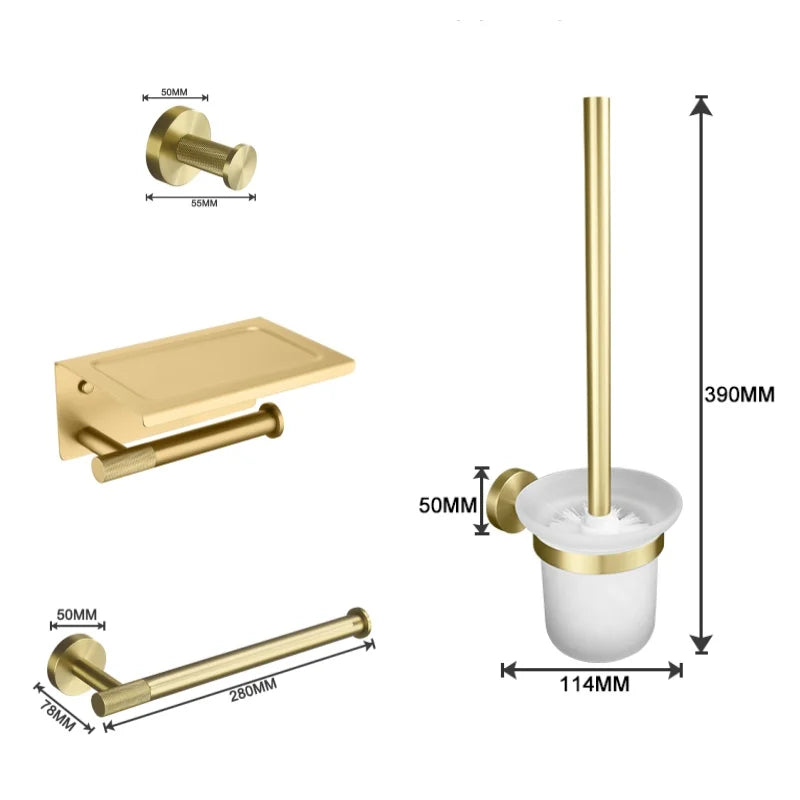 Brushed Gold Towel Bar Toilet Seat Rack Robe