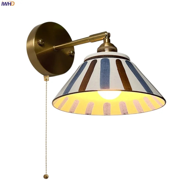 Iwhd Striped Ceramic Led Wall Lamps Bedroom Copper