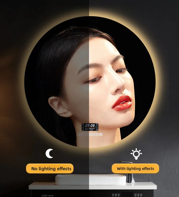 Round Smart Bathroom Mirror Wall-Mounted Led Light Touch