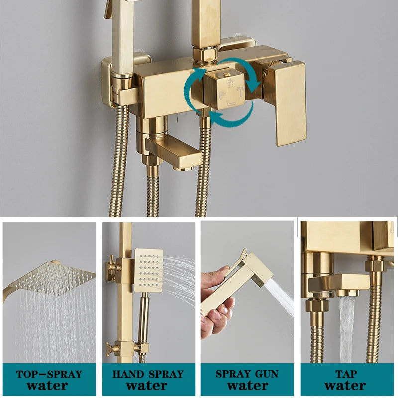 4-Function Wall Mounted Shower Faucet Rainwater Bathtub Shower