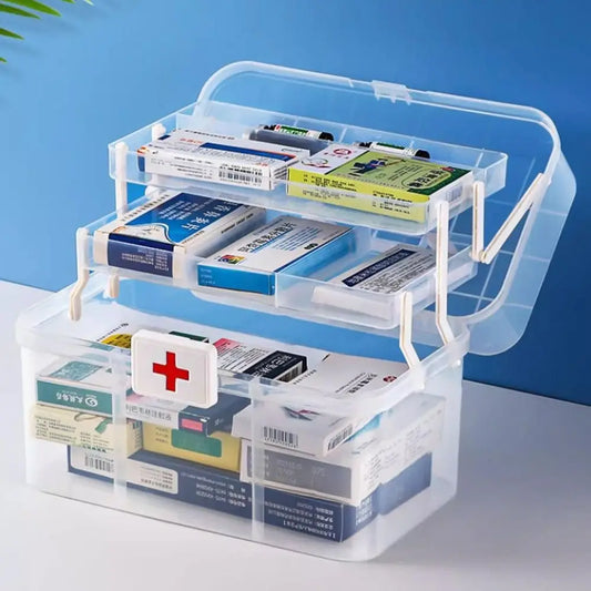 Plastic 3-Layers Medicine Box Sorting Storage Dustproof Drug
