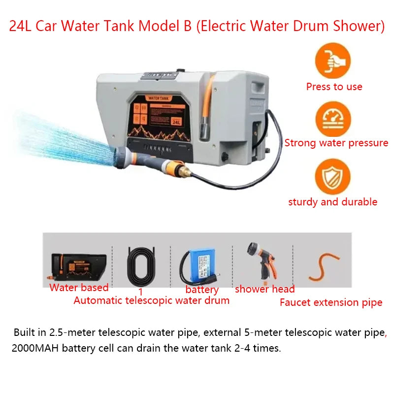 24l Electric Mounted Water Tank Large Capacity Camping