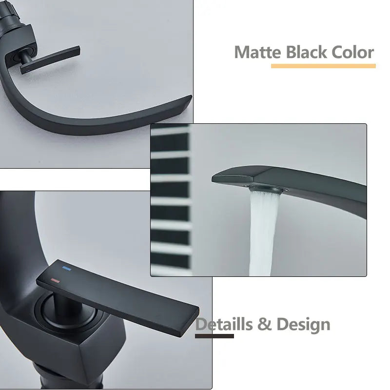 Black Chrome Bathroom Basin Faucet Deck Mount Cold