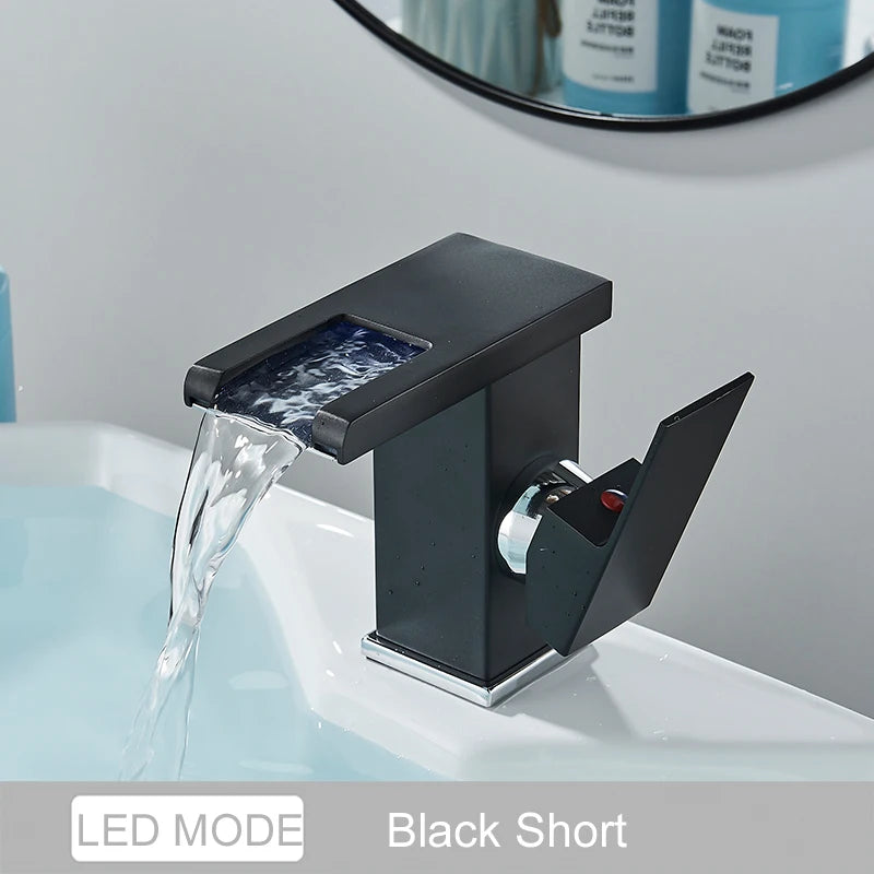 Luxury Led Color Changing Waterfall Basin Sink Faucet