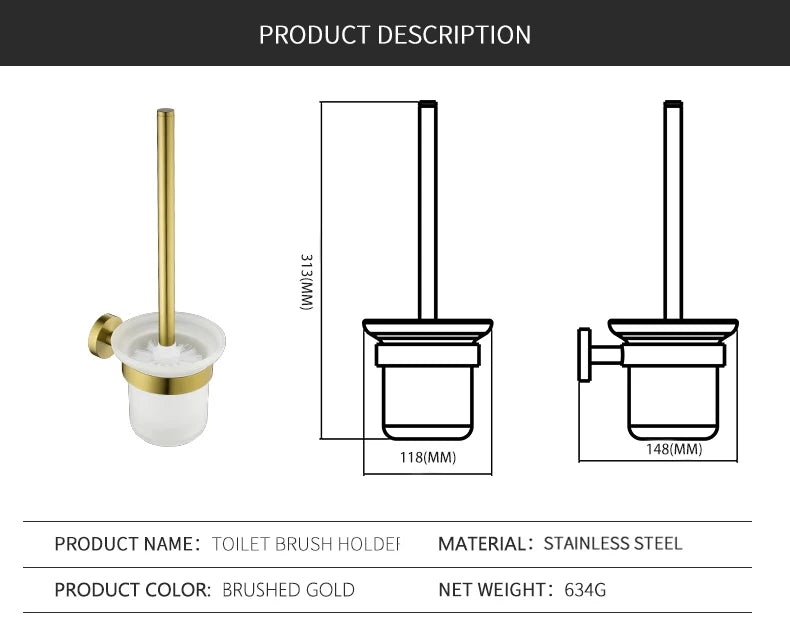 Bathroom Hardware Brushed Gold Toilet Brush Holder Robe