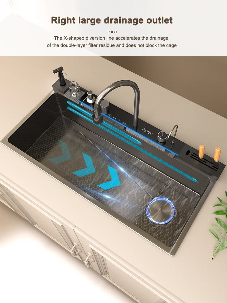 Stainless Steel Waterfall Sink Large Slot Integrated Sinks