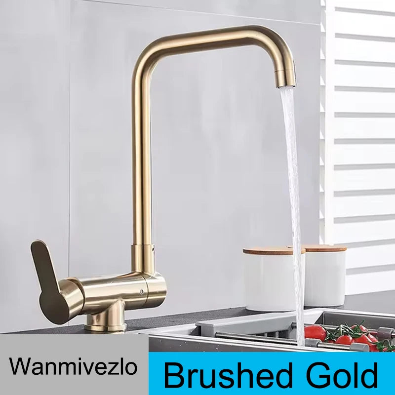 Brushed Gold Sink Faucet 360 Rotation Folding Faucet