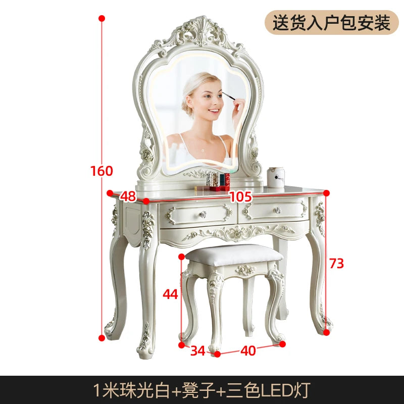 European Decor Makeup Vanity Desk Wooden Drawer White