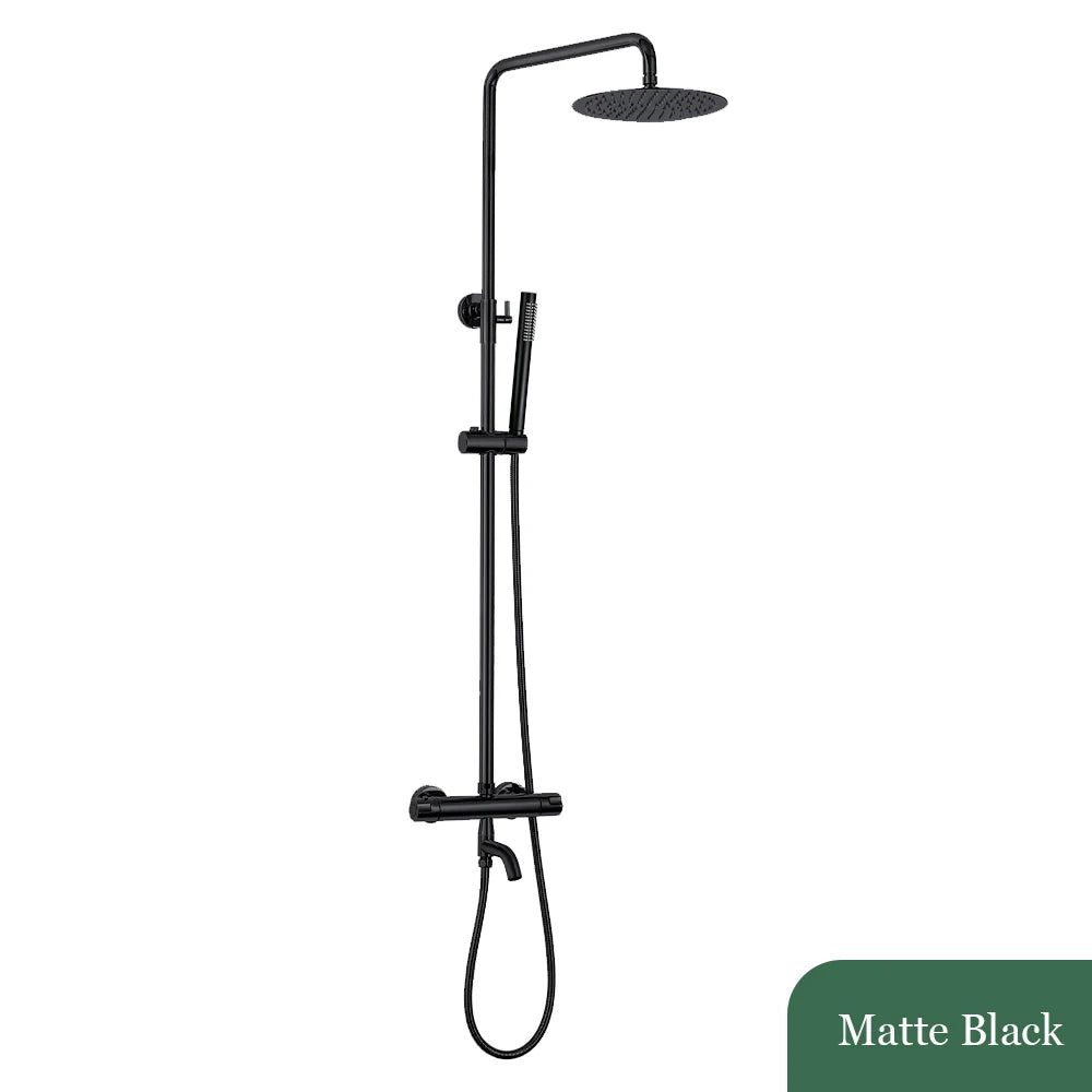 Brushed Rose Gold Thermostatic Exposed Shower System Rainfall