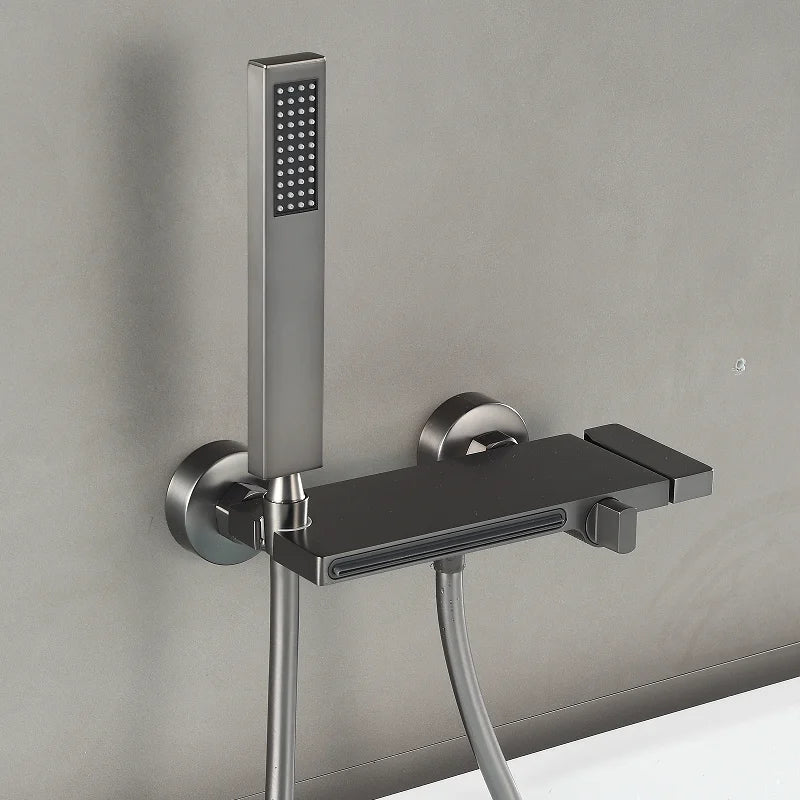 Tuqiu Gray Bathtub Shower & Cold Black Bathroom