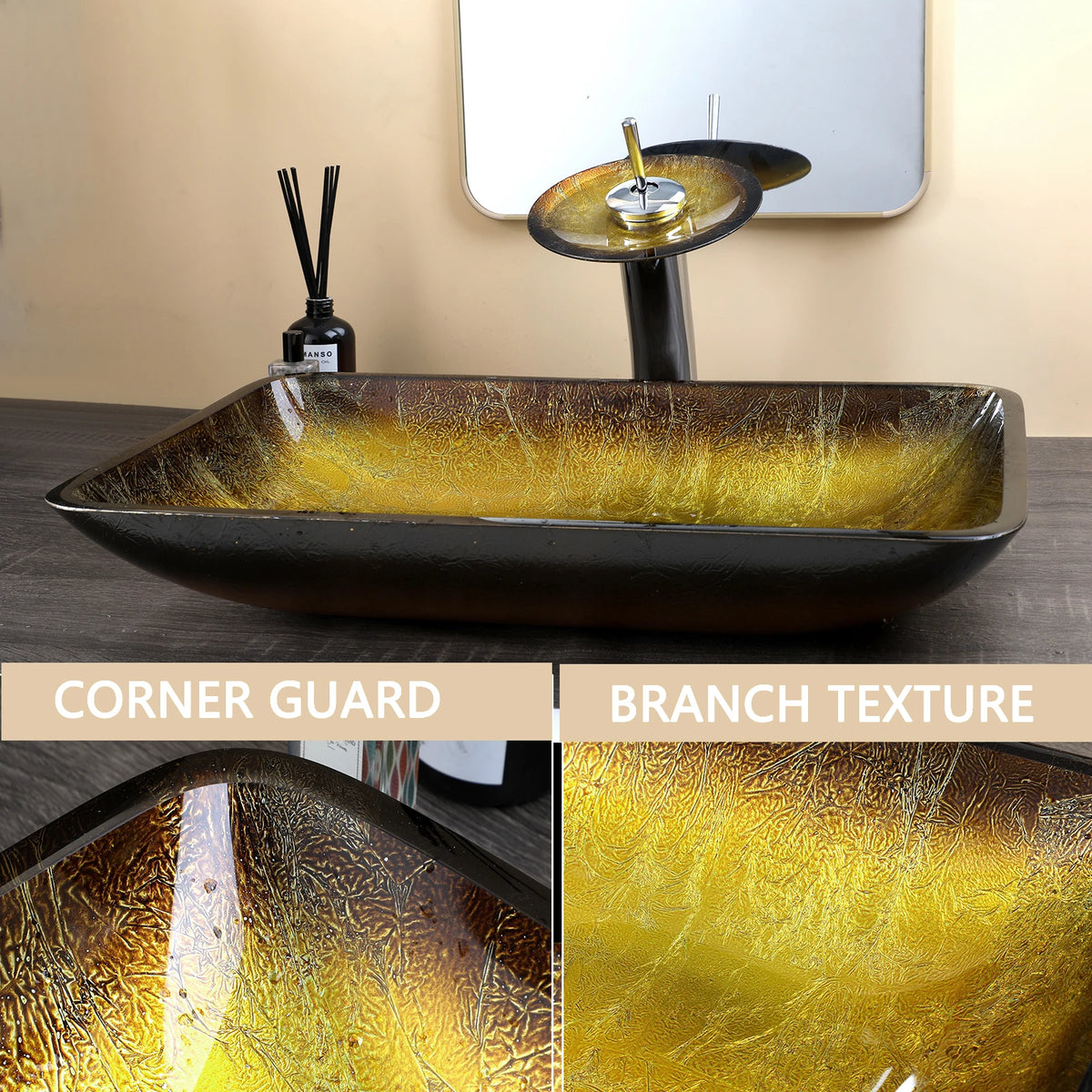 Kemaidi Big Tempered Glass Basin Sink Washbasin Bathroom