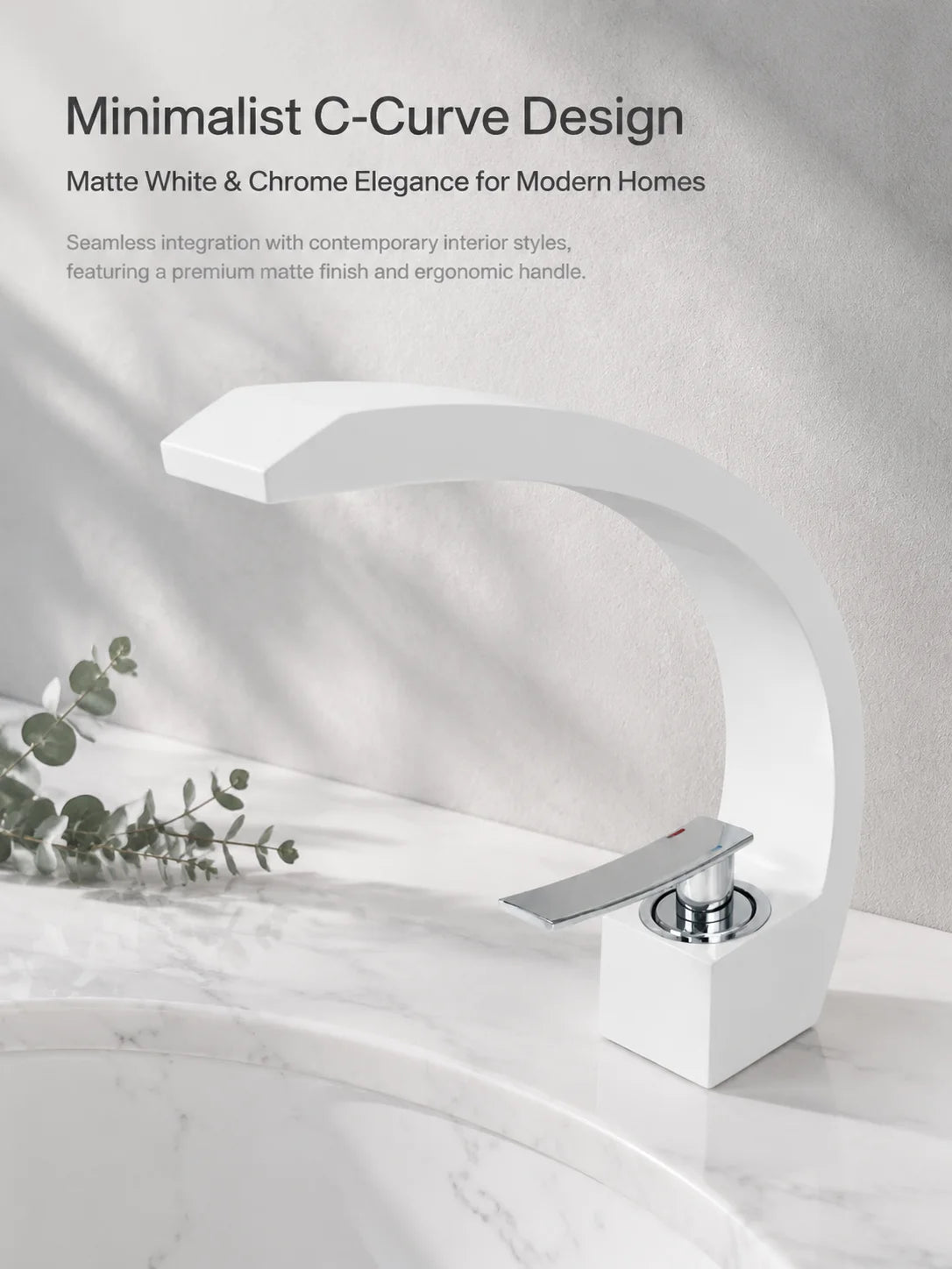 Modern Minimalist Handle White Bathroom Sink Faucet Aluminum