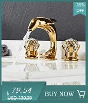 3pcs Golden Bathroom Basin Faucet Crystal Handle Widespread