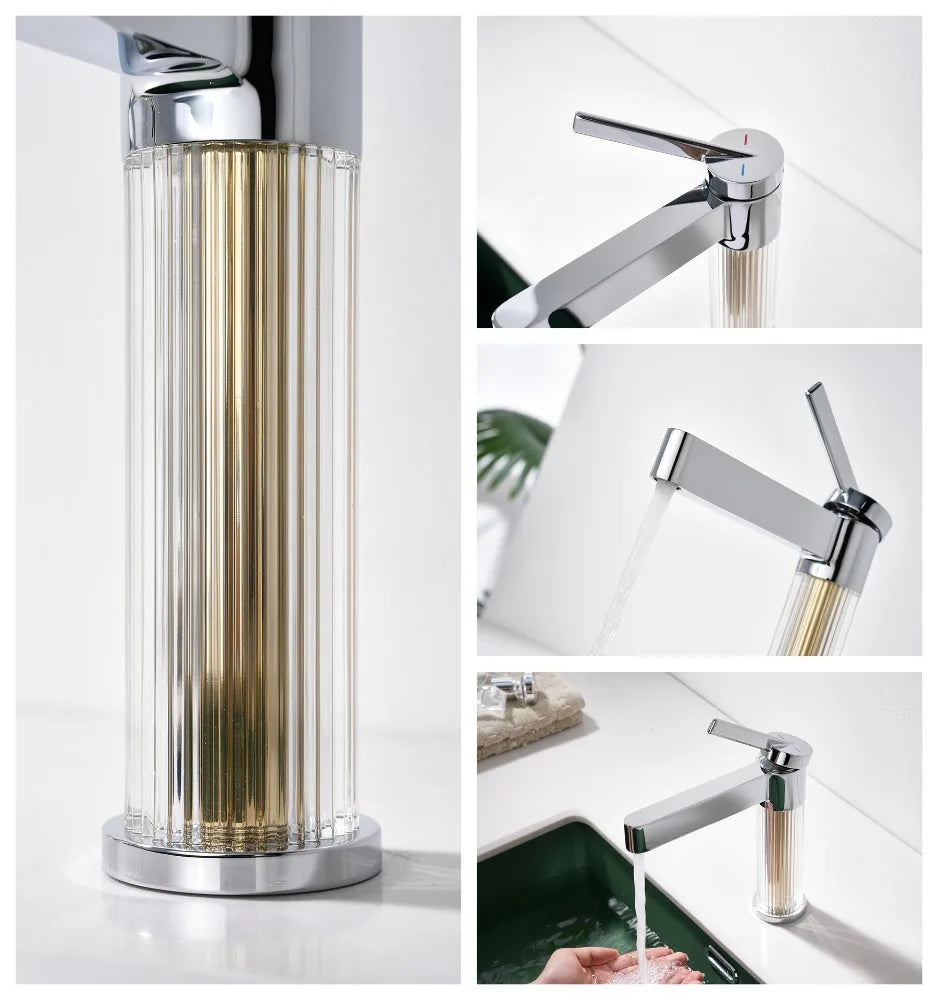Yellow Bathroom Basin Faucet Acrylic Brass Cold Water