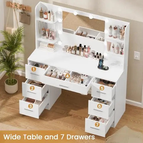 Large Makeup Vanity Desk Led Mirror Power Outlet