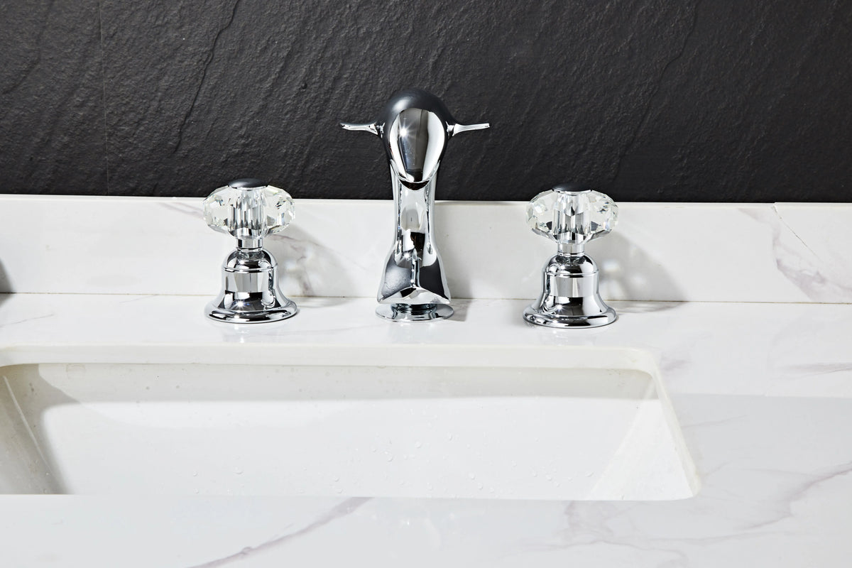 3pcs Golden Bathroom Basin Faucet Crystal Handle Widespread