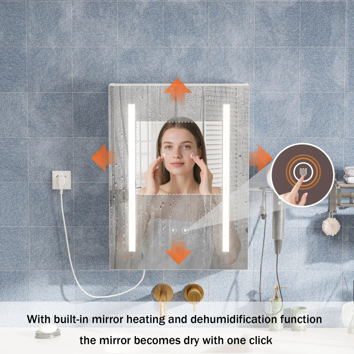 3-Color Mode Dimmer Led Bathroom Mirror Cabinet Wall