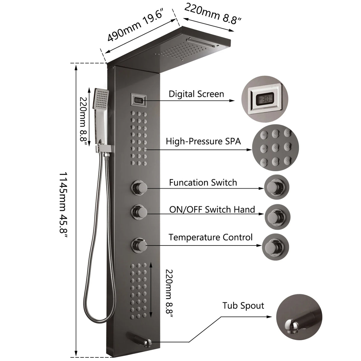 Kemaidi Shower Panel Tower System Digital Dispaly 4-Function