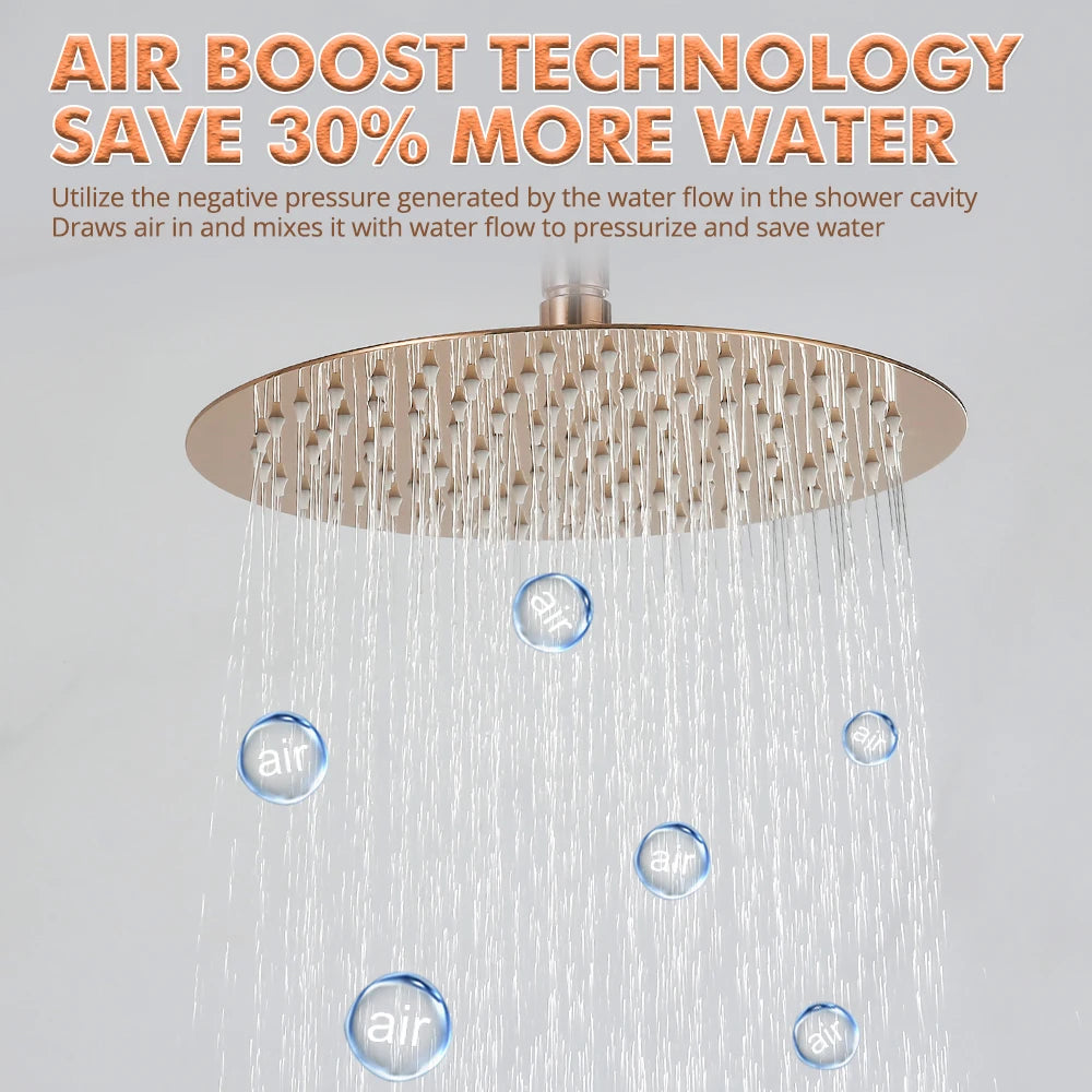 Brushed Rose Gold Thermostatic Exposed Shower System Rainfall