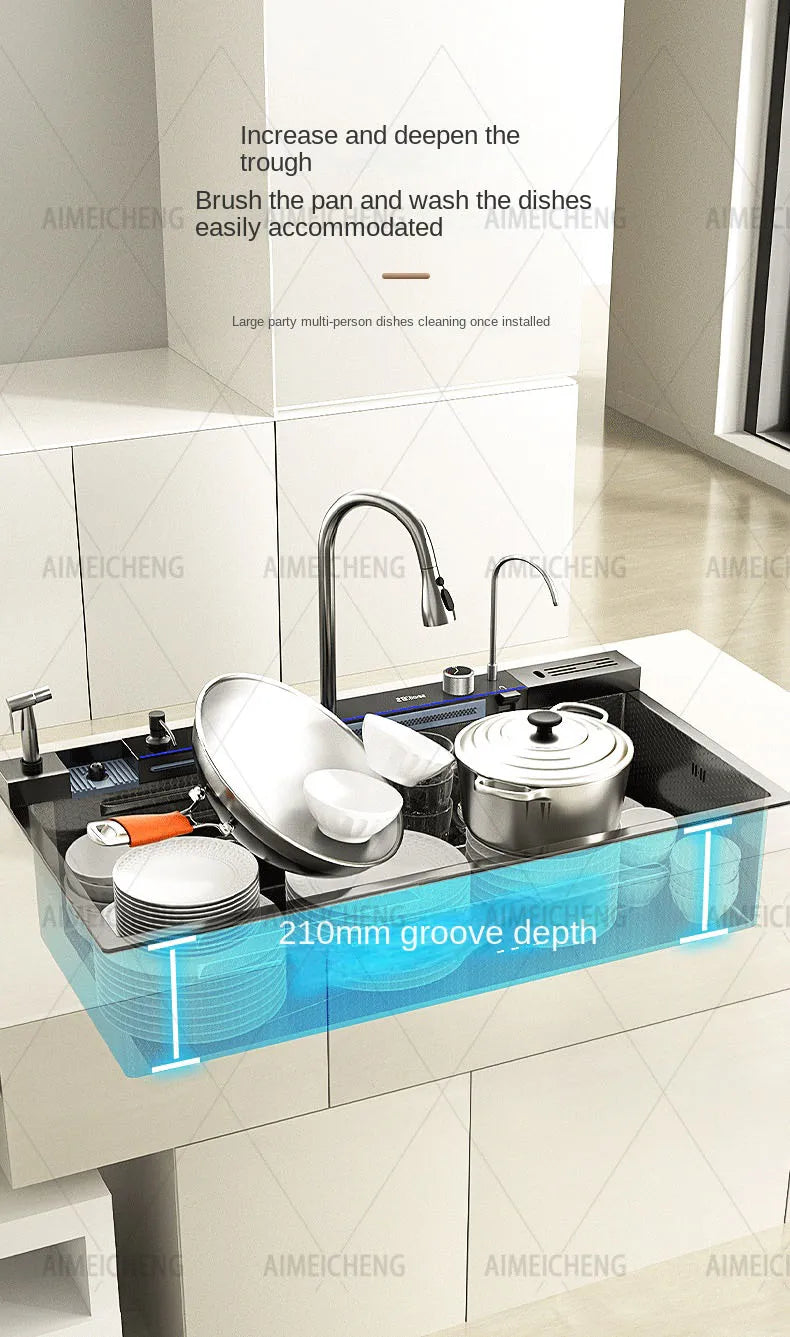 Stainless Steel Waterfall Sink Embossed Large Slot Vegetable