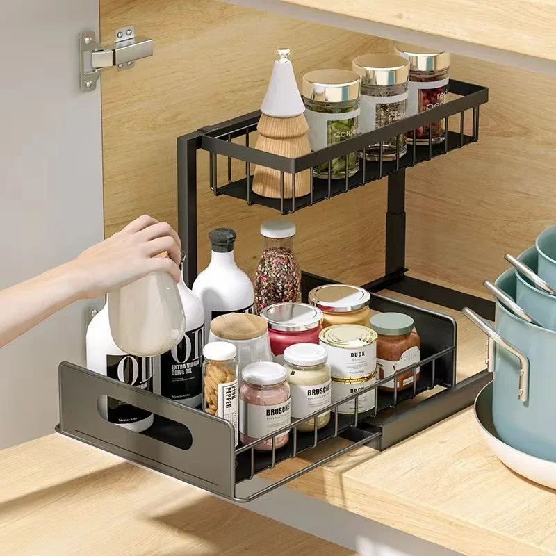 Tier Sliding Under Sink Storage Rack Rustproof Metal