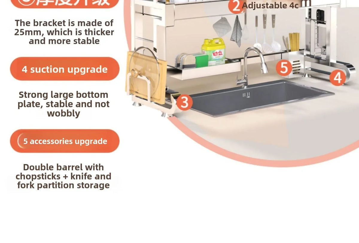 304 Stainless Steel Sink Storage Rack Layers Shelf