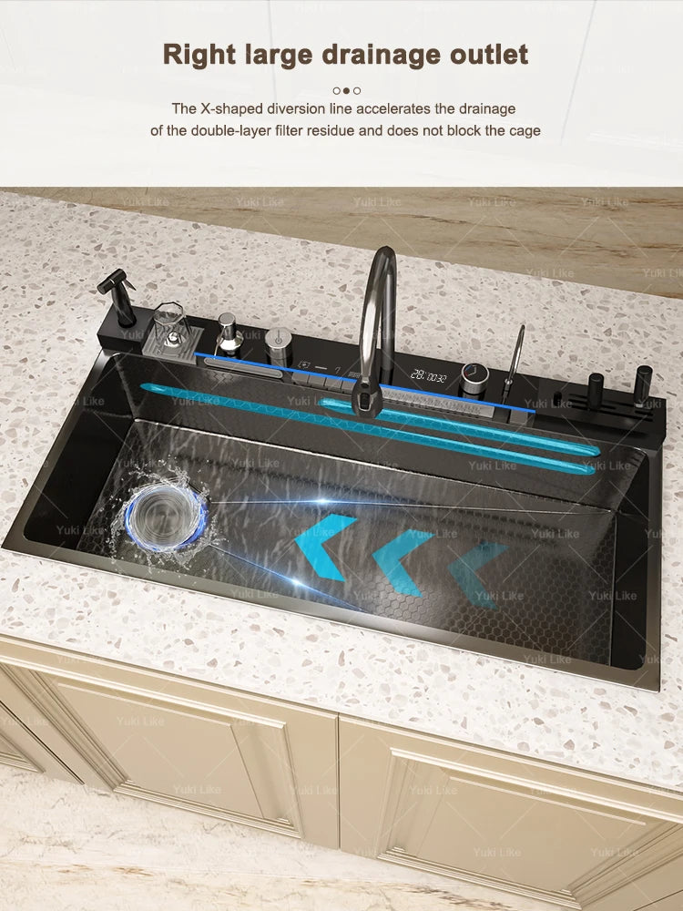 Stainless Steel Golden Sink Waterfall Outlet Slot Piano