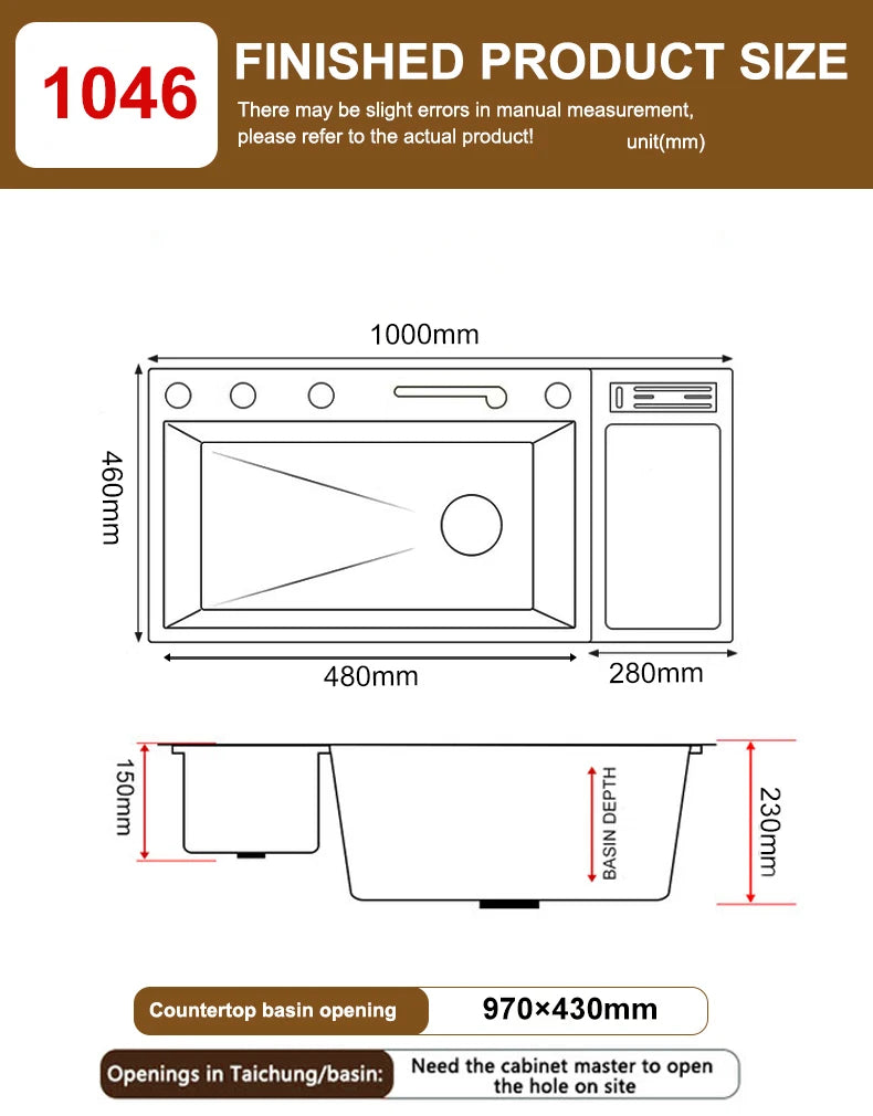 Stainless Steel Sink Digital Display Waterfall Large Slot