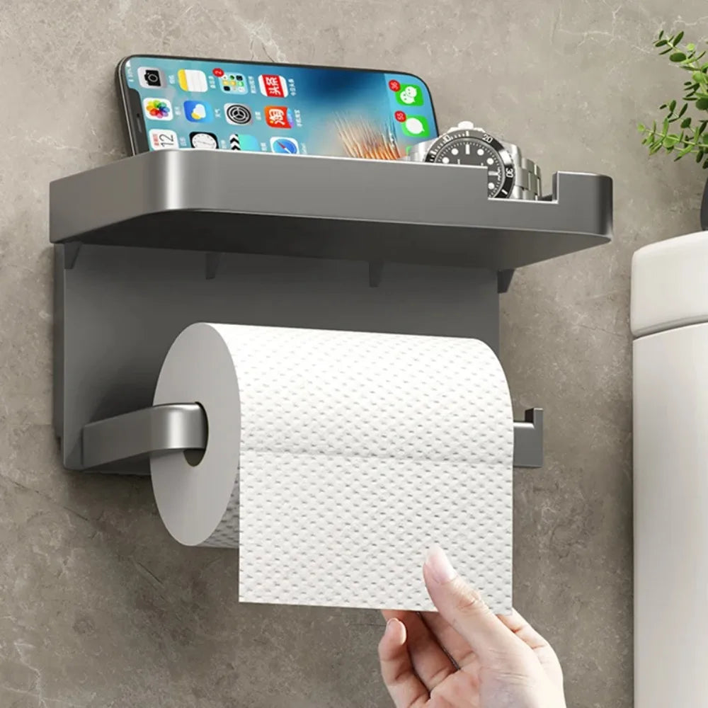 No Drill Toilet Paper Holder Wall Mounted Shelf