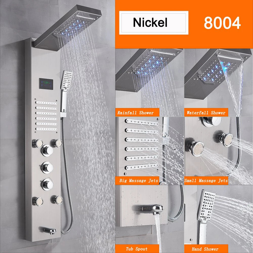 Black Led Shower Panel Column Shower Faucet Bathtub